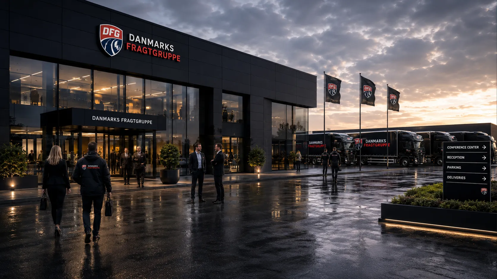 Konceptvisualisering af Danmarks Fragtgruppes fremtidige hovedkontor og konferencefaciliteter